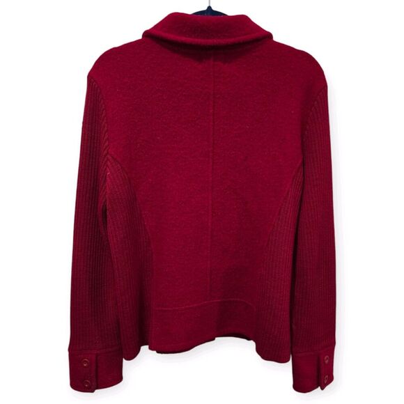 CAMBRIDGE DRY GOODS Size M 100% Wool Button Front Sweater Jacket Red Classic - Picture 2 of 6